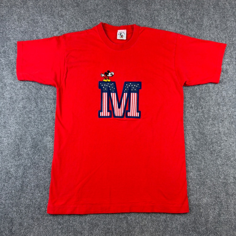 Vintage Mickey & Co Disney T Shirt Large Red Single Stitch USA Patriotic M 90s